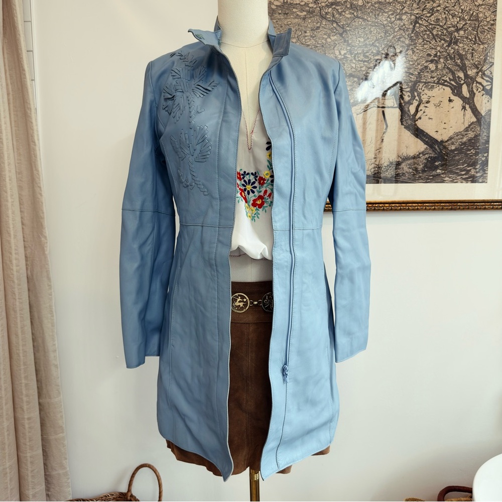 ✨ FREE PEOPLE vintage y2k baby blue leather jacket